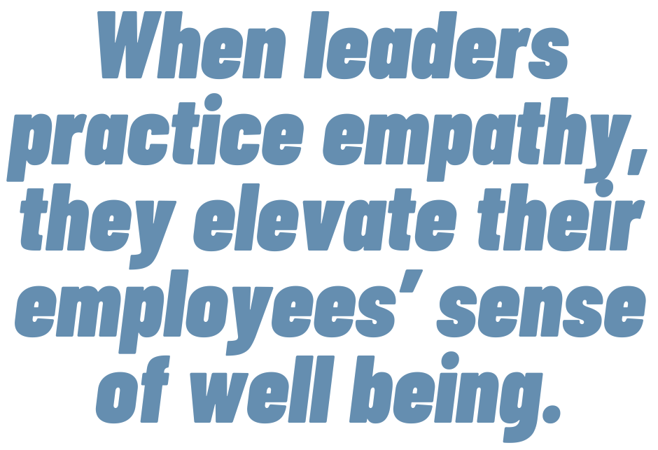 This is a text quote graphic that says: "When leaders practice empathy, they elevate their employees’ sense of well being."