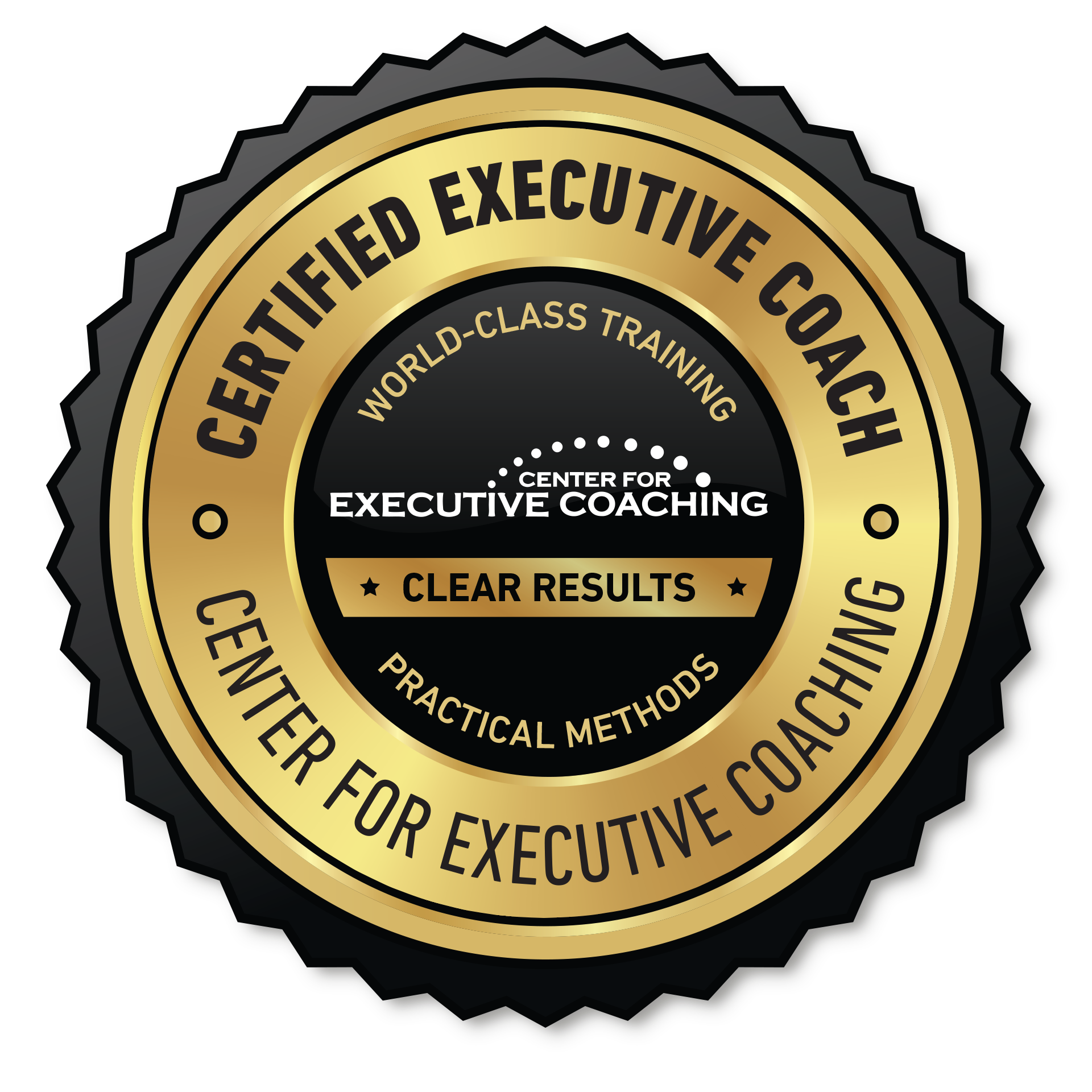 A seal that says "Certified Executive Coach" from the Center for Executive Coaching.