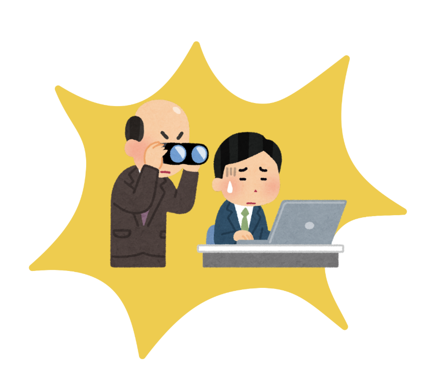 A cartoon of a micromanager hovering over their employee