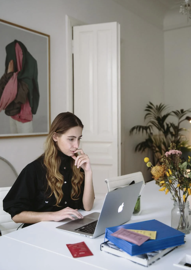 A woman working from home