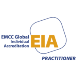 A graphic that says "EMCC Global Individual Accreditation (EIA) Practitioner."