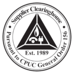 A seal that says "Supplier Clearinghouse," "Pursuant to CPUC General Order 156," and "Est. 1989."