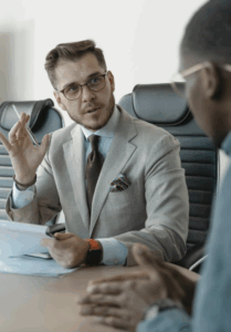 A businessman engaged in an executive coaching session.