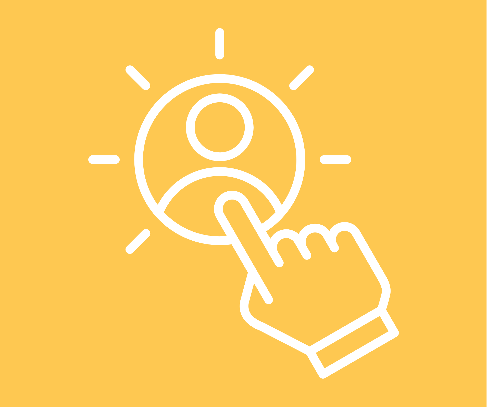 A hand tapping an icon of a person with emphasis lines coming out of it.