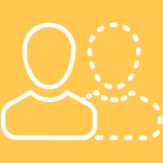 inpersonorvirtual Two simple icons of a person, one firmly outlined and the other outlined with a dotted line, positioned behind the first.