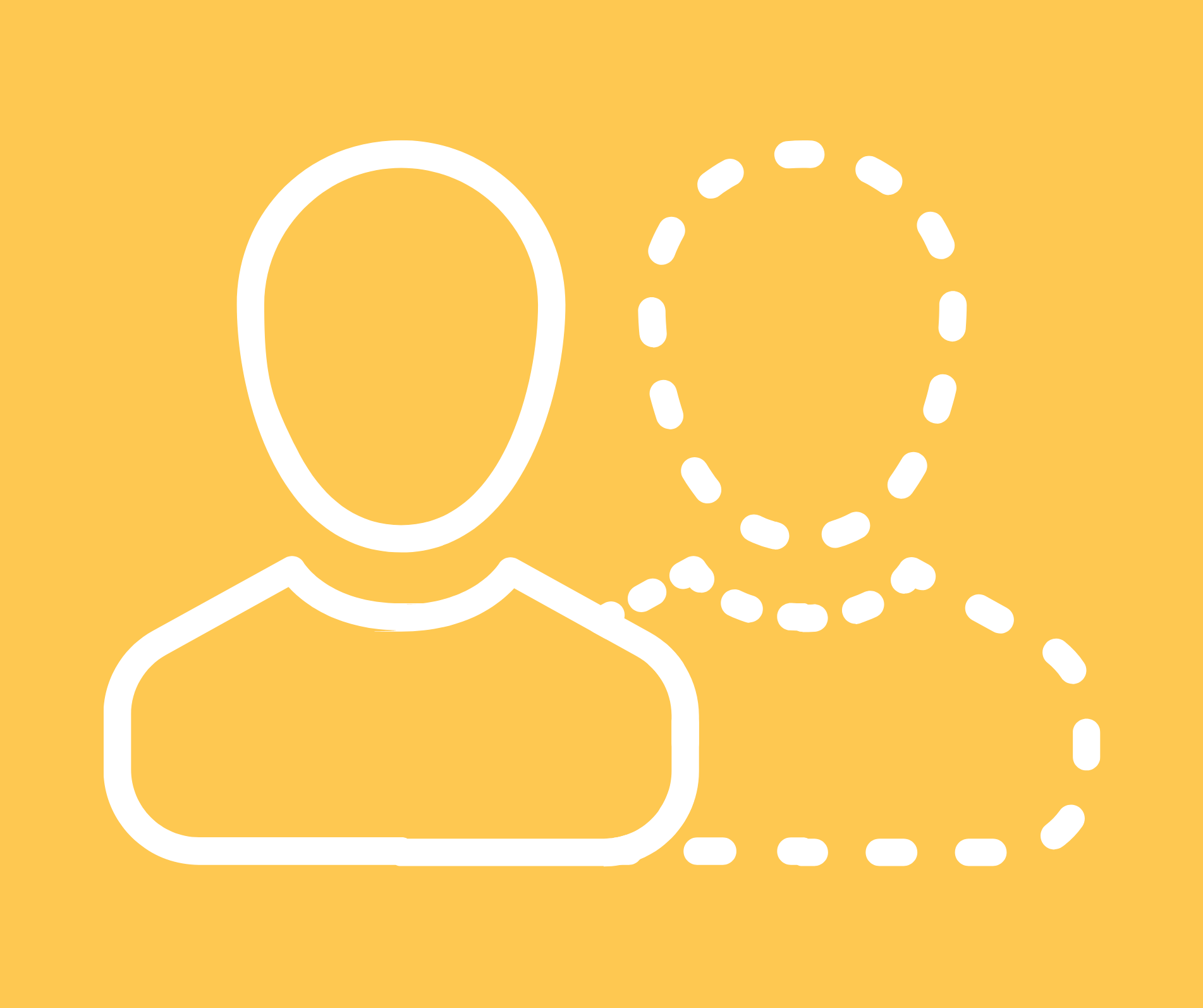 Two simple icons of a person, one firmly outlined and the other outlined with a dotted line, positioned behind the first.