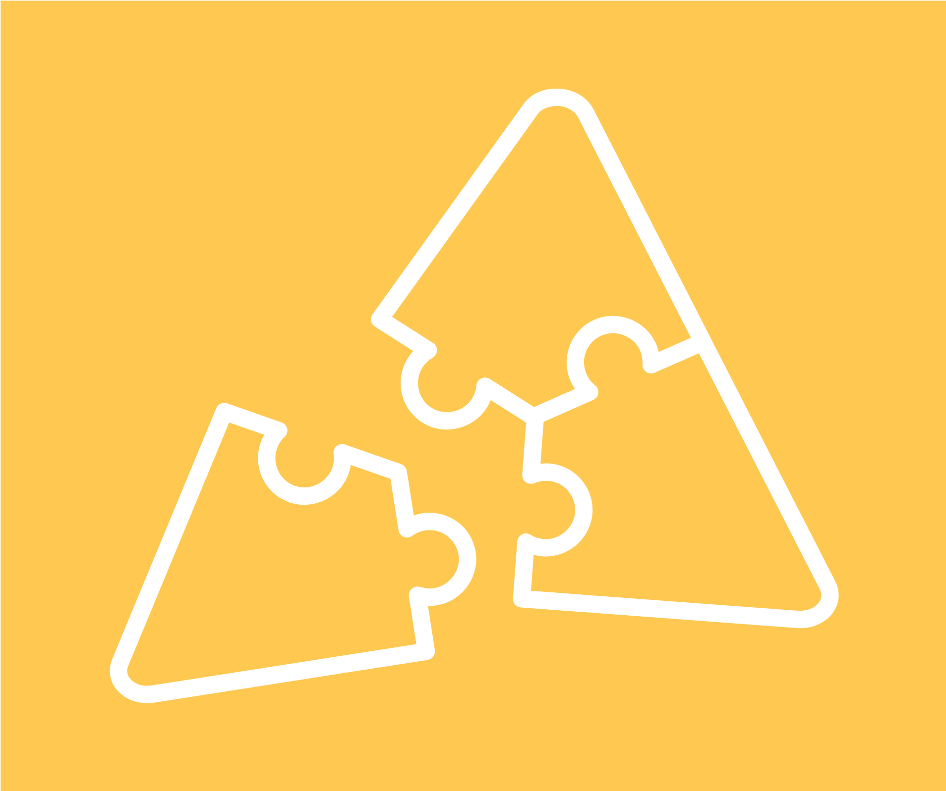 Three interlocking puzzle pieces, forming a triangle when assembled. One piece is breaking off from the others.
